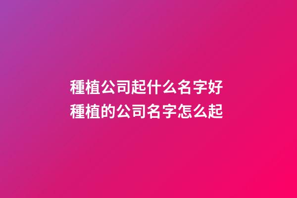 種植公司起什么名字好 種植的公司名字怎么起